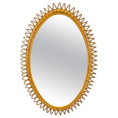 Bamboo 
Rattan Oval Wall Mirror, Italy, 1960s