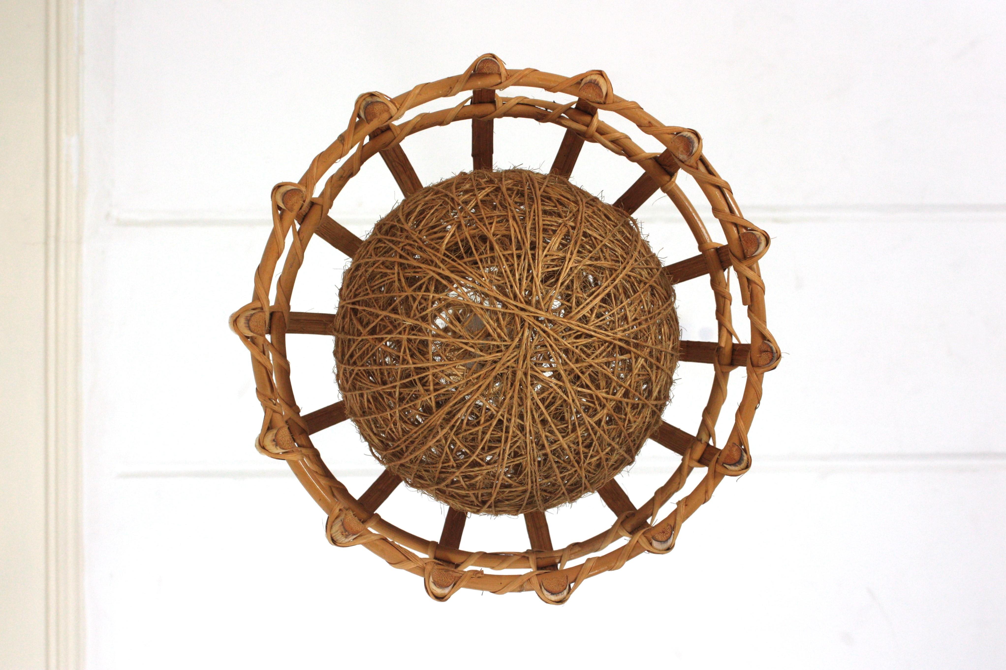 Bamboo Rattan Pendelleuchte mit geflochtenem Seil Globe Lighting Lampenschirm im Angebot 2