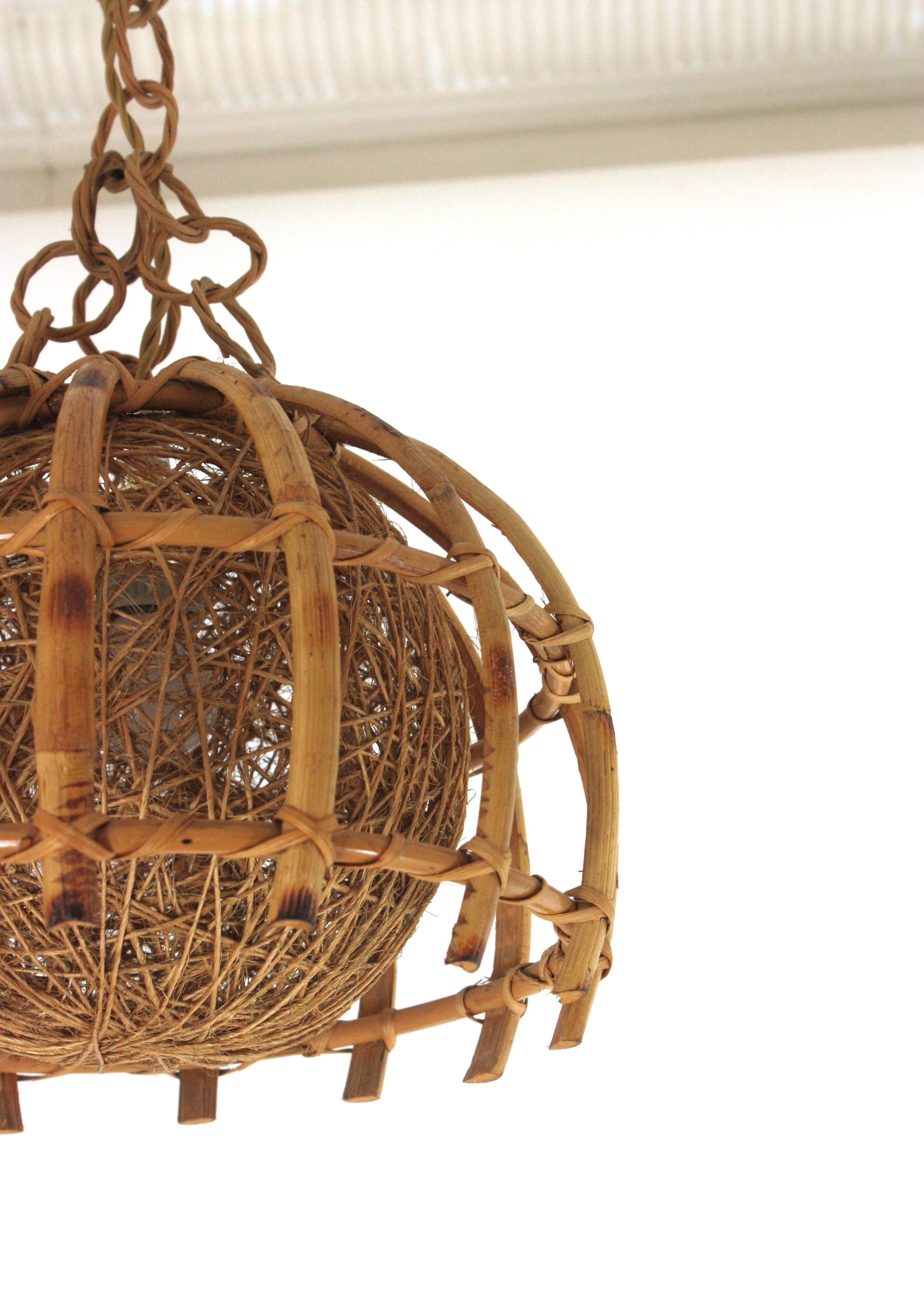 Bamboo Rattan Pendelleuchte mit geflochtenem Seil Globe Lighting Lampenschirm im Angebot 10