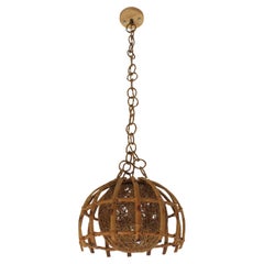Bamboo Rattan Pendant Light with Woven Rope Globe Lampshade