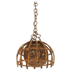 Bamboo Rattan Pendant Light with Woven Rope Globe Lampshade