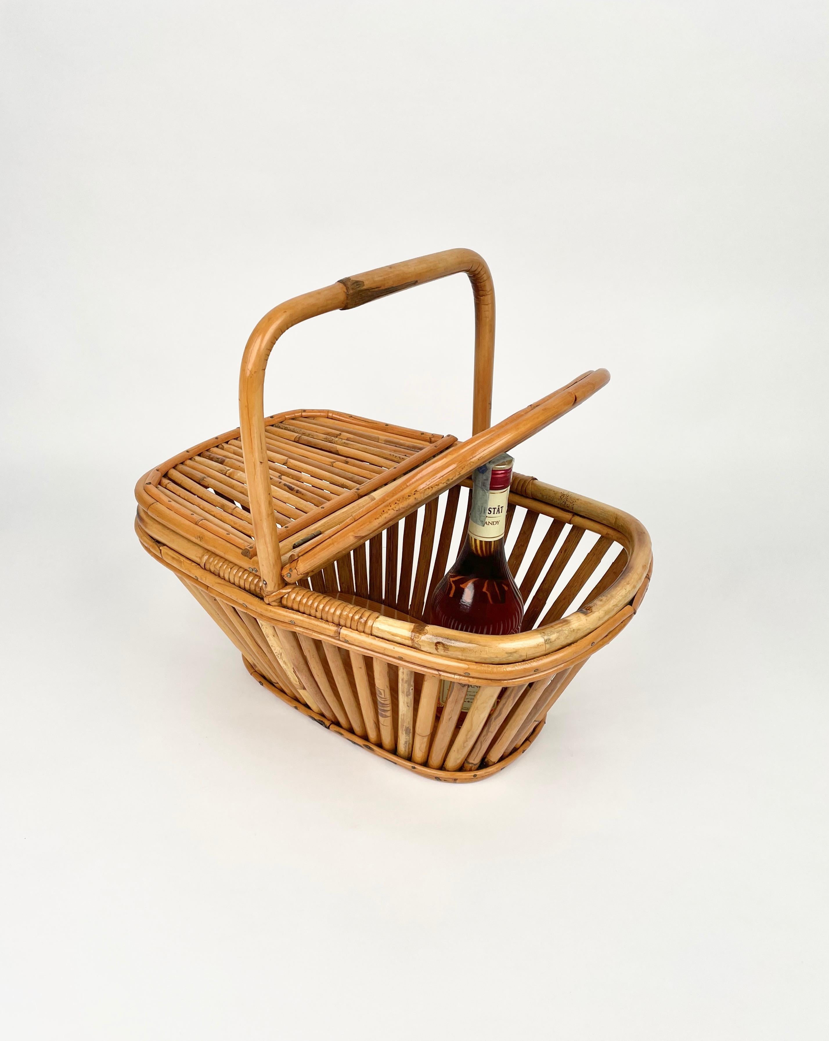 Bamboo & Rattan Picnic Basket, Italy, 1960s For Sale 1