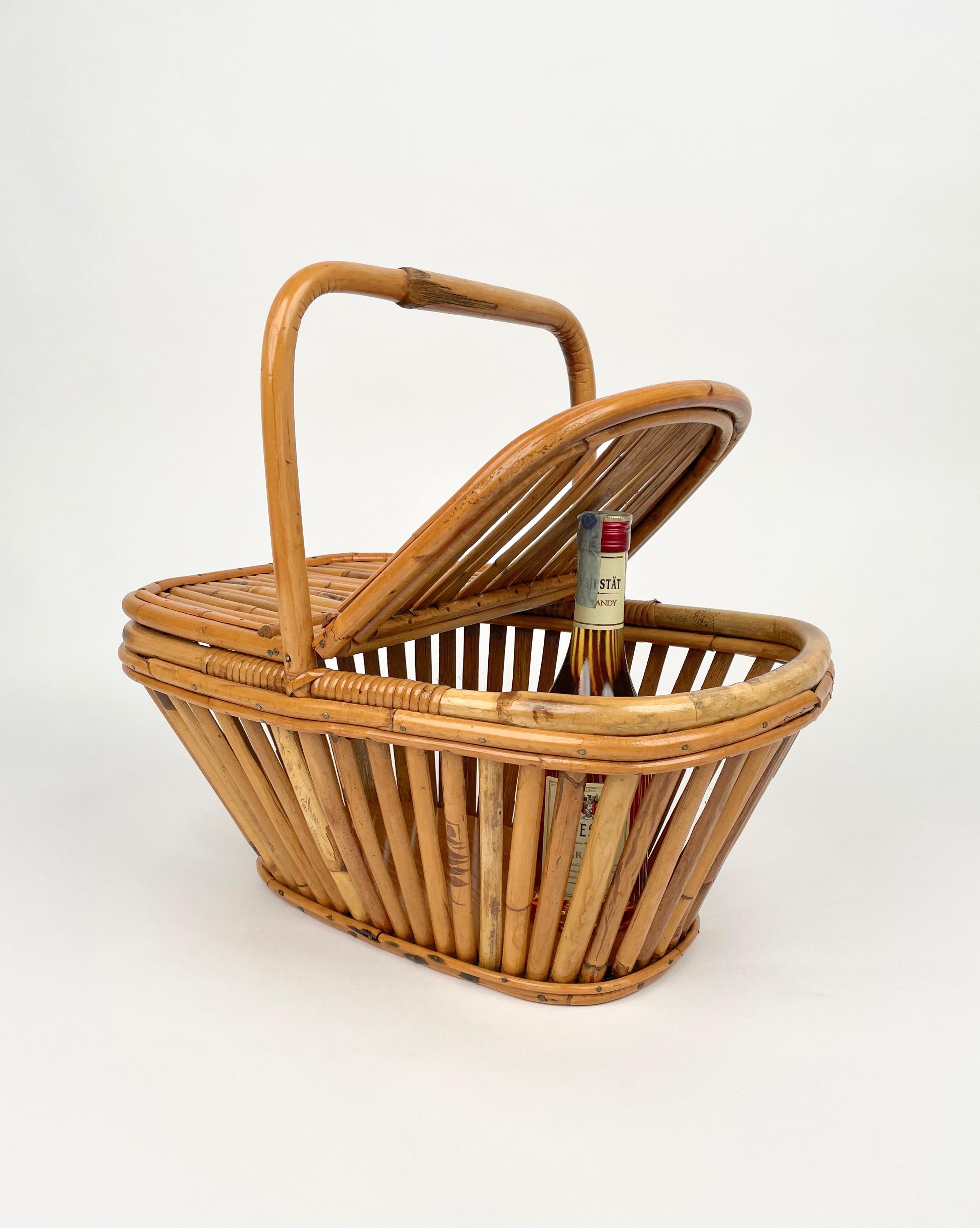 Bamboo & Rattan Picnic Basket, Italy, 1960s For Sale 2