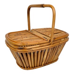Bamboo & Rattan Picnic Basket, Italy, 1960s