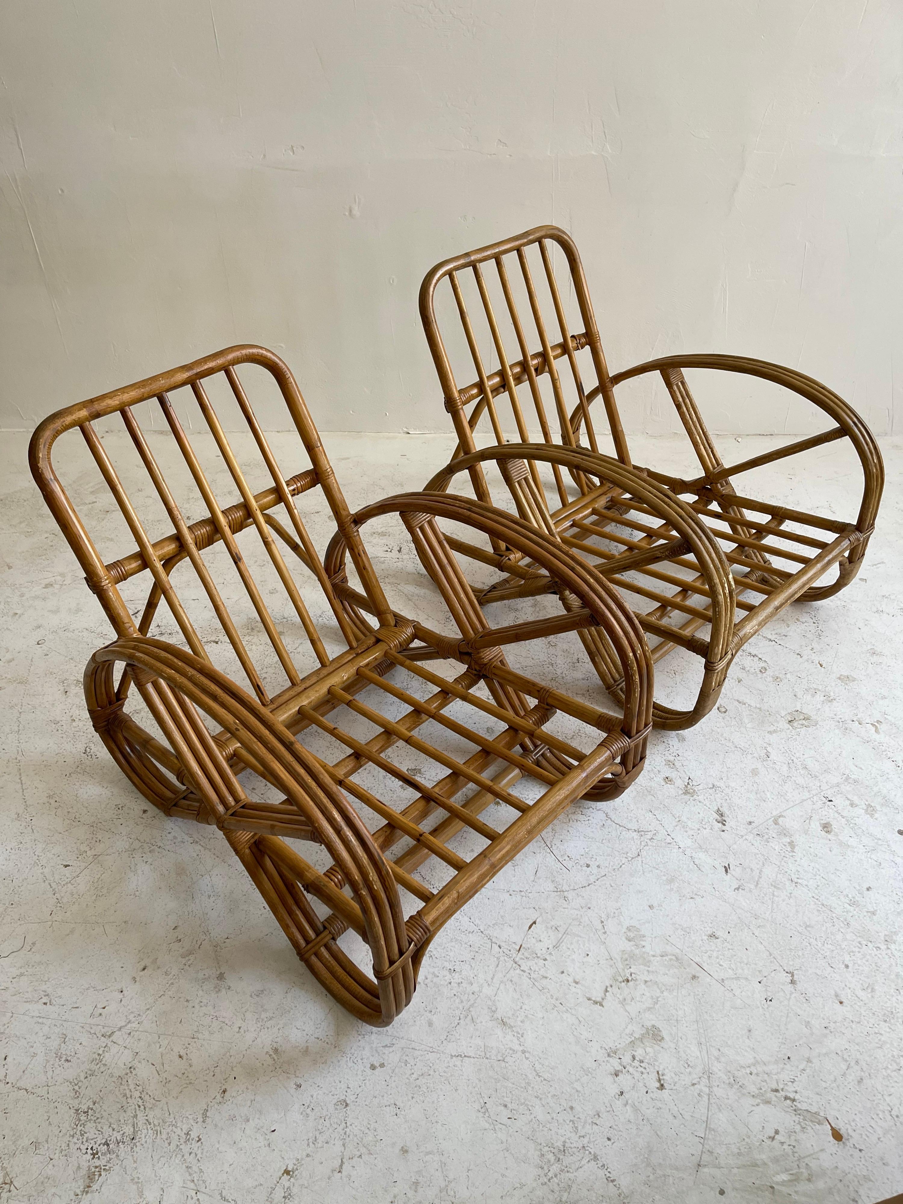 Bamboo Rattan Pretzel Living Room Suite Sofa Chairs Table, France 1955 For Sale 3