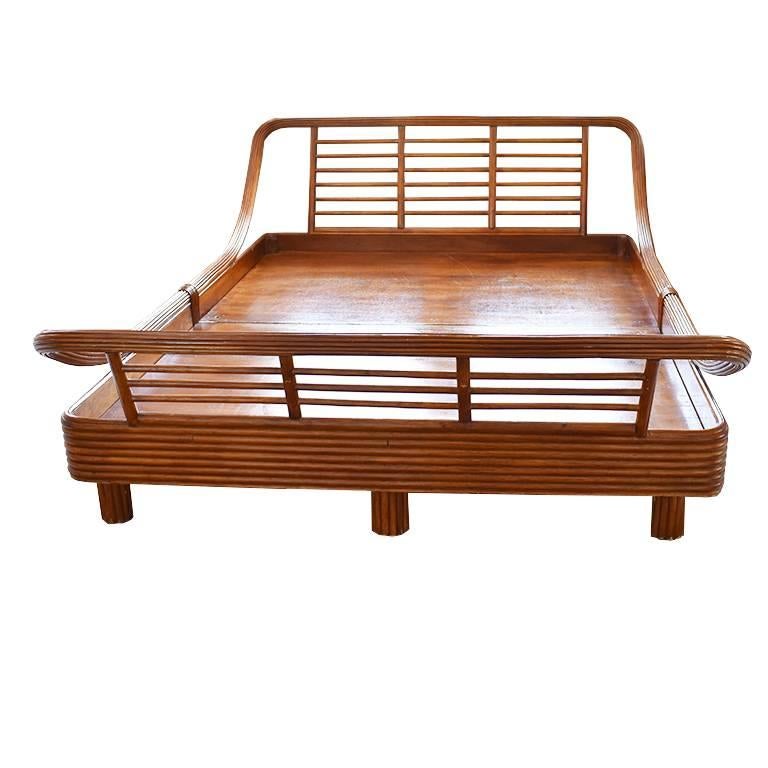 Bamboo Rattan Pretzel Queen Bed in the Style of Paul Frankl at 1stDibs
