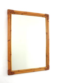 Bamboo Rattan Rectangular Mirror, 1960s