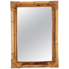 Miroir rectangulaire en bambou, années 1960