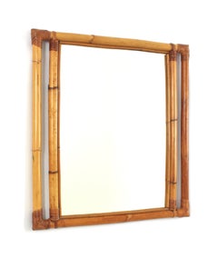 Bamboo Rattan Rectangular Mirror with Geometric Frame, Spain 1960