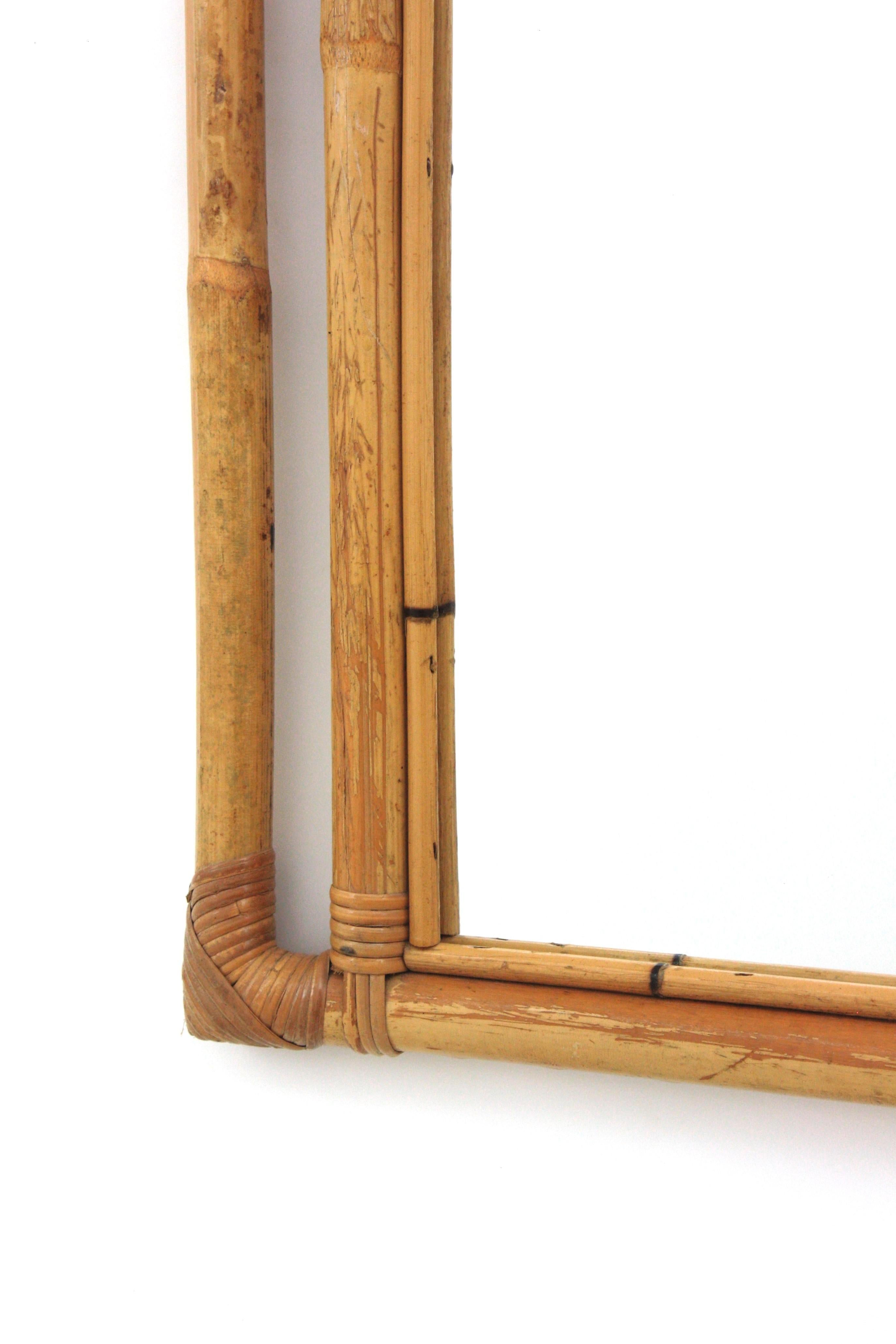 Miroir rectangulaire en bambou et rotin avec cadre géométrique, Espagne, années 1960 en vente 2