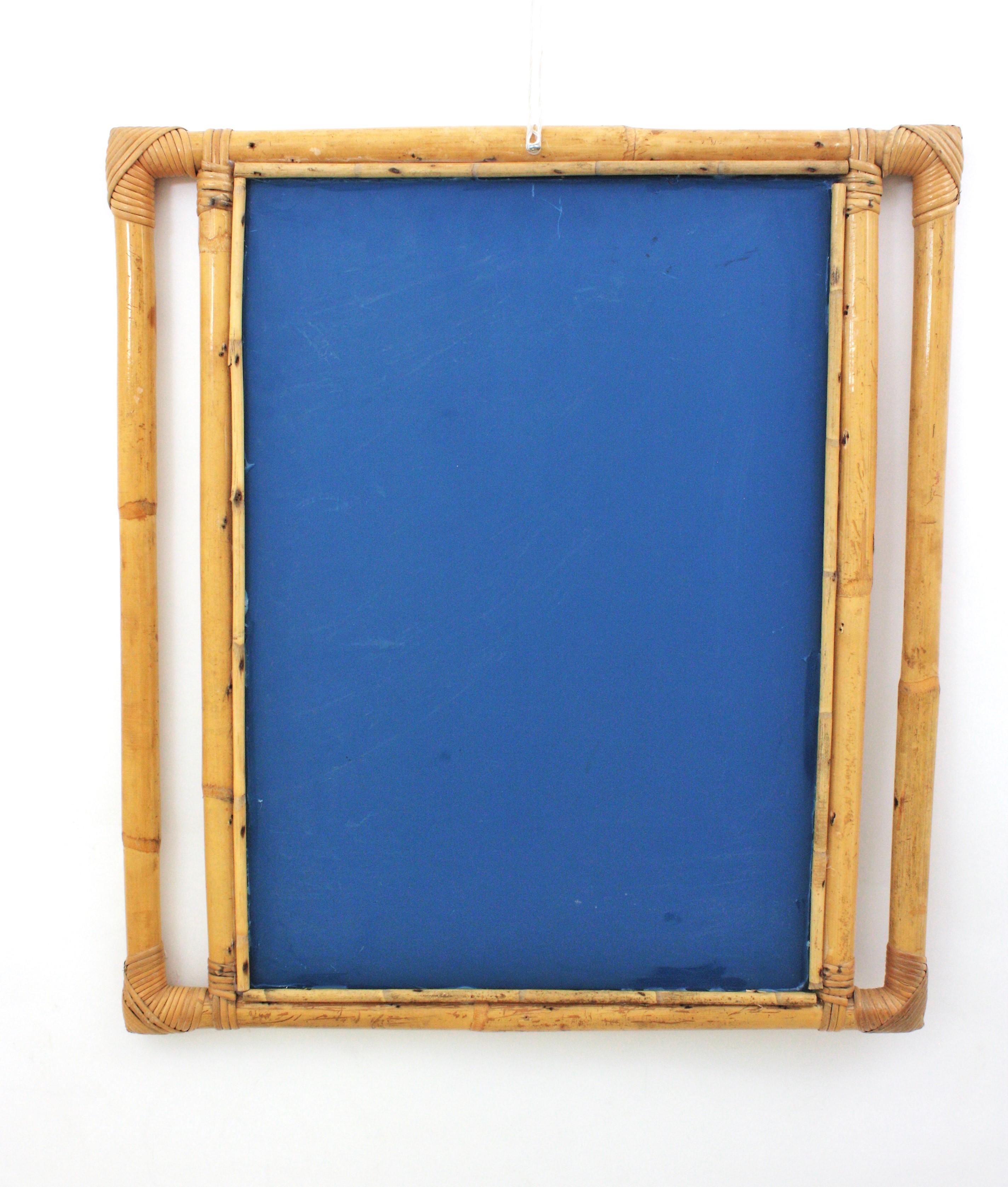 Miroir rectangulaire en bambou et rotin avec cadre géométrique, Espagne, années 1960 en vente 3