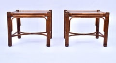 Bamboo Rattan Reed Side Tables, Pair