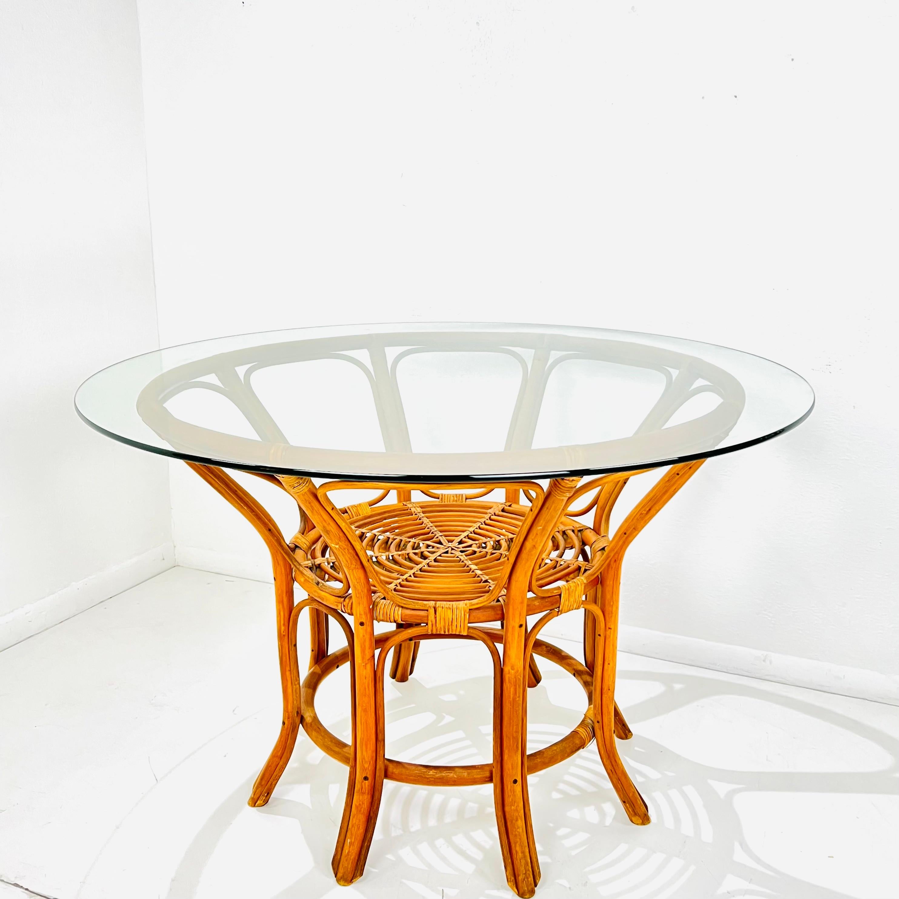 Bamboo & Rattan Round Dining Table in the Style of Albini For Sale 8