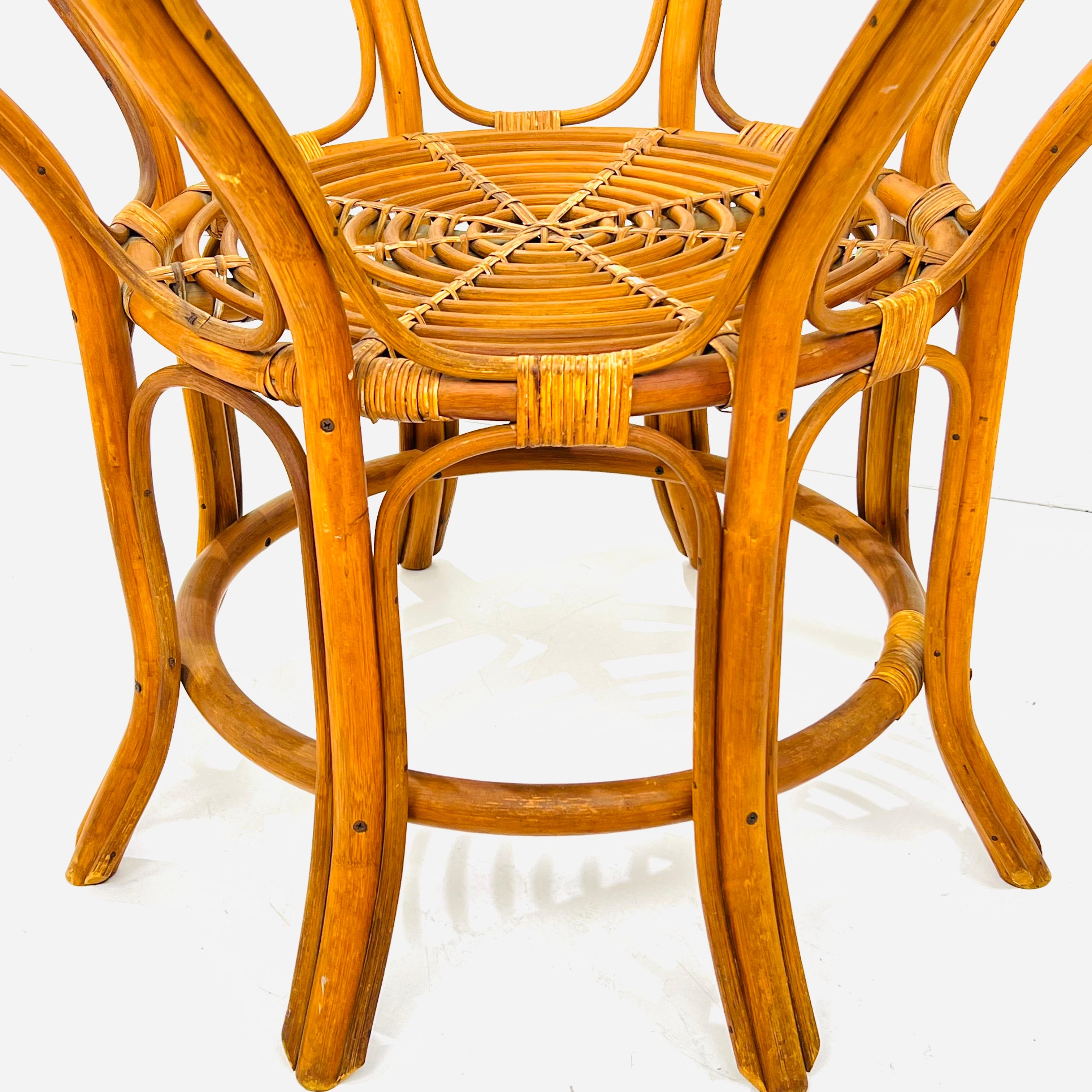 Bamboo & Rattan Round Dining Table in the Style of Albini For Sale 1