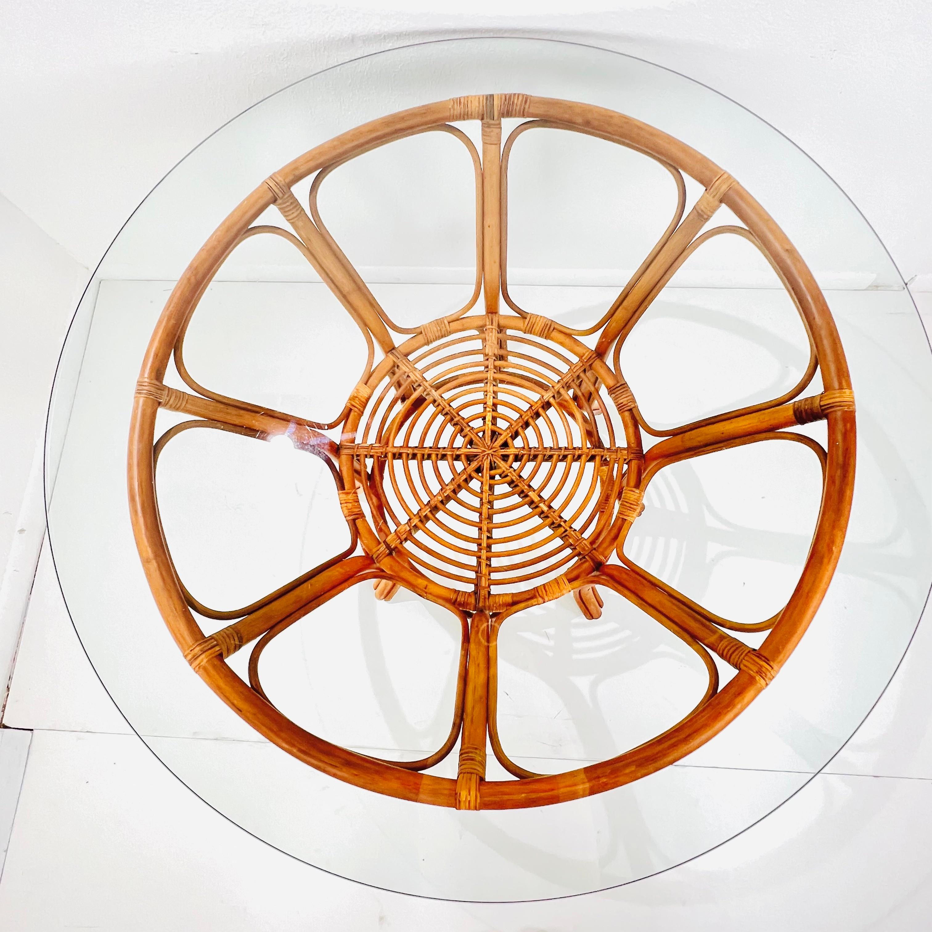 Bamboo & Rattan Round Dining Table in the Style of Albini For Sale 2