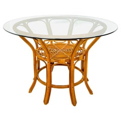 Bamboo & Rattan Round Dining Table in the Style of Albini