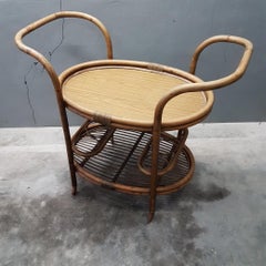 Bamboo Rattan Serving Trolley by Rohé Noordwolde, 1950s