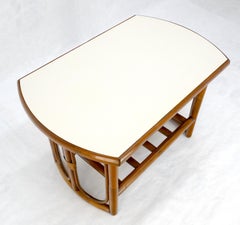 Bamboo Rattan Side End Table Mid Century Modern c1970s White Laminate Top MINT