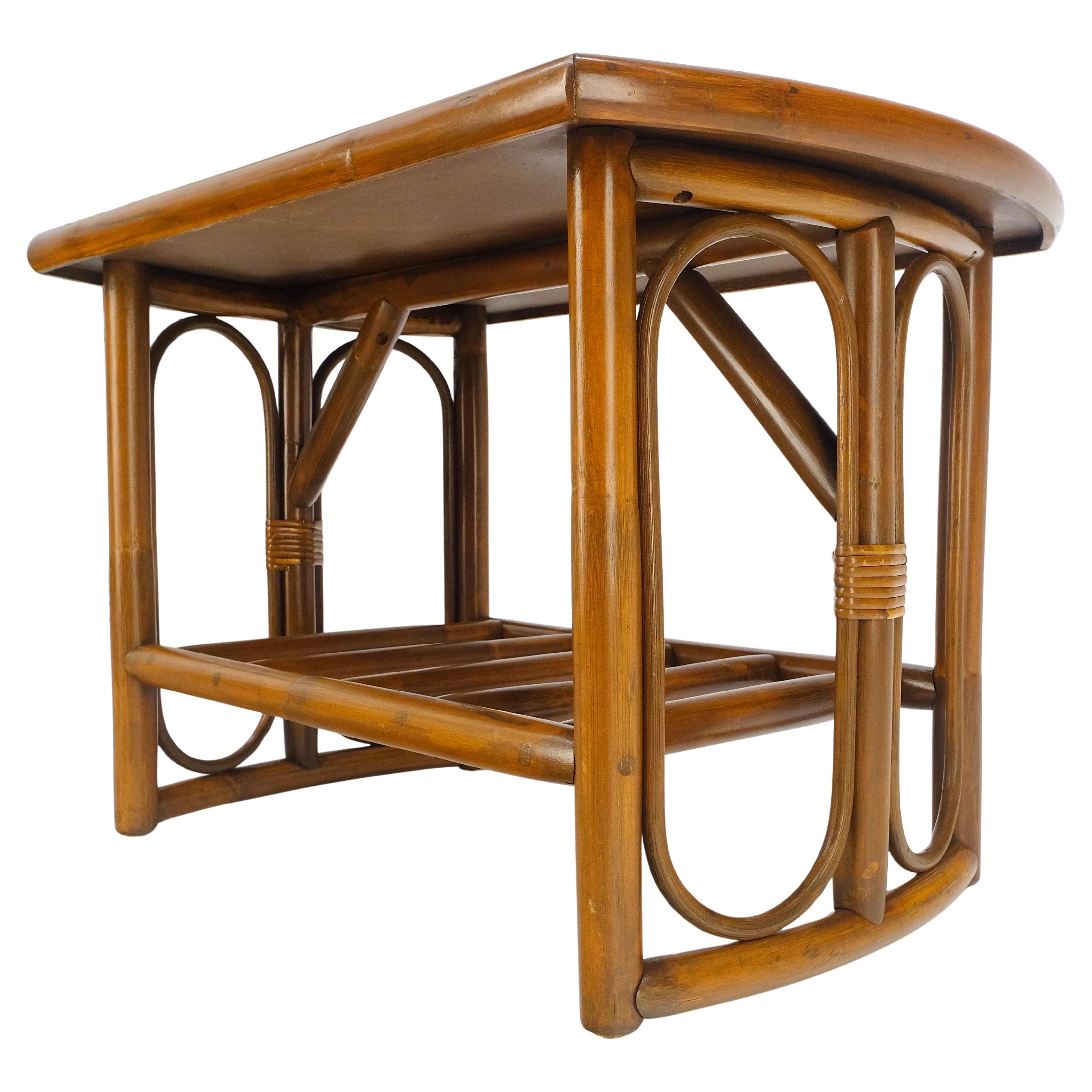 Bamboo Rattan Side End Table Mid Century Modern c1970s White Laminate Top MINT For Sale