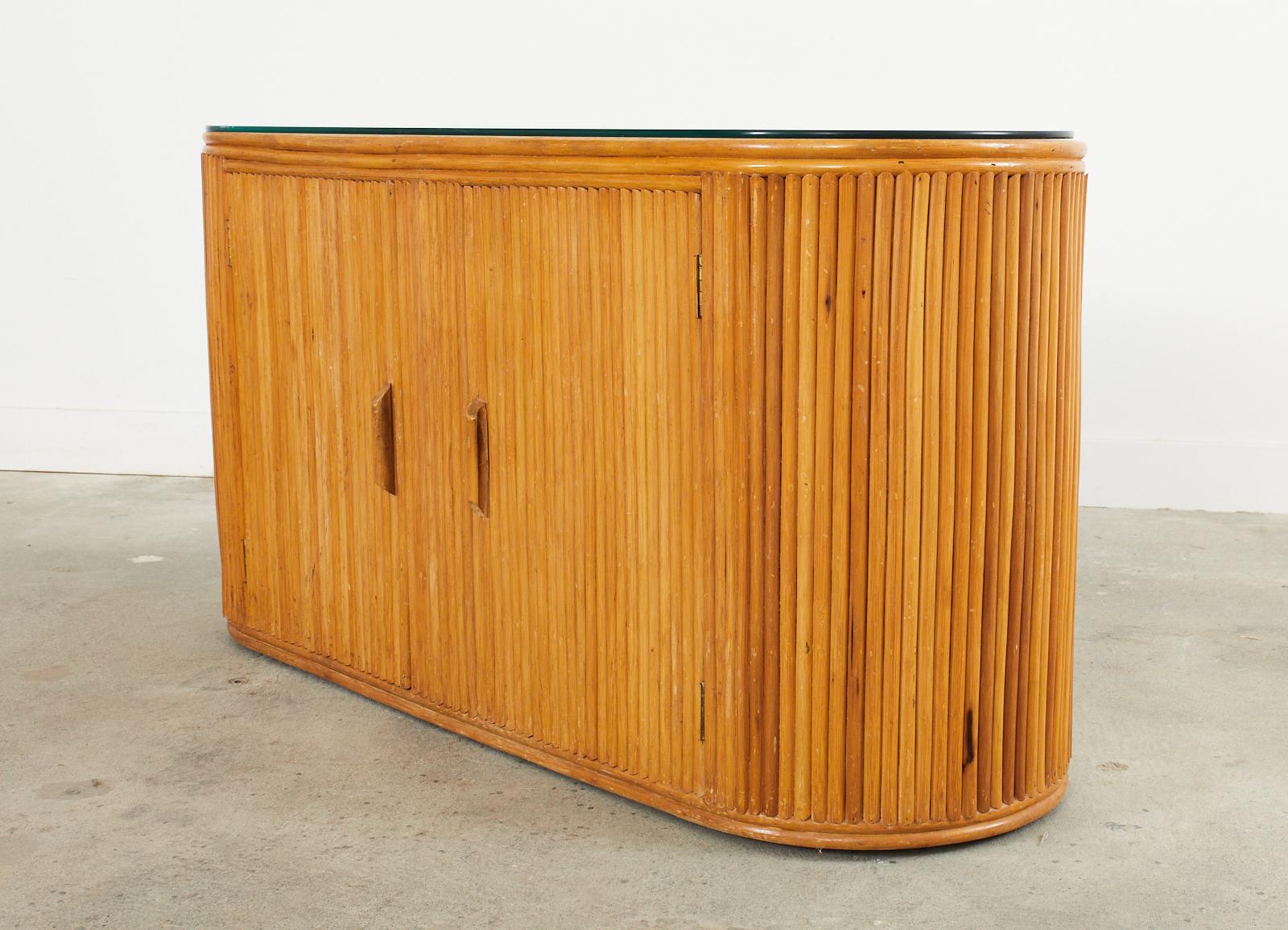 Bamboo Rattan Sideboard Credenza with Demilune Ends For Sale 2