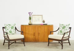 Bamboo Rattan Sideboard Credenza with Demilune Ends