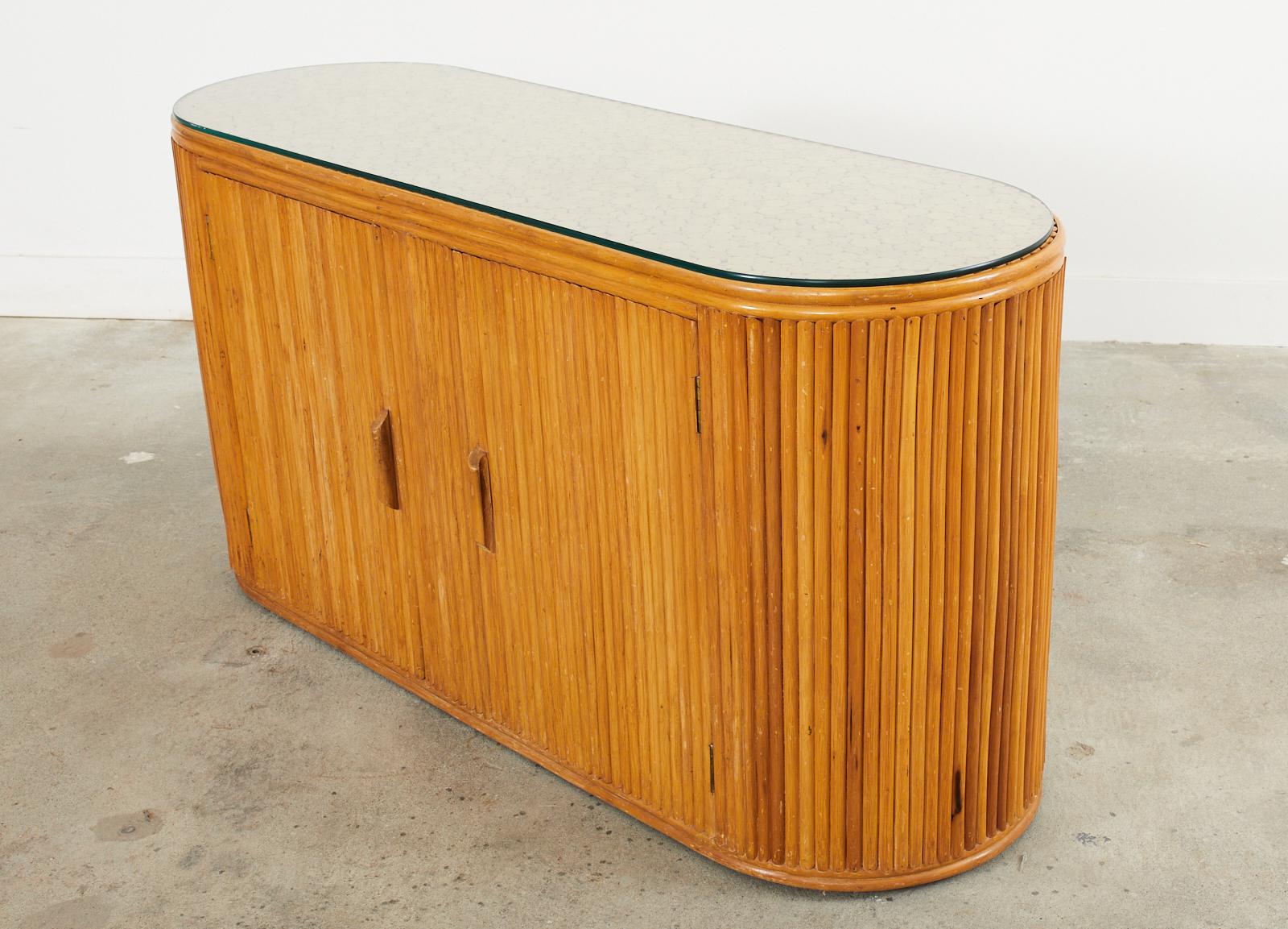 Mid-Century Modern Bamboo Rattan Sideboard Credenza with Demilune Ends For Sale