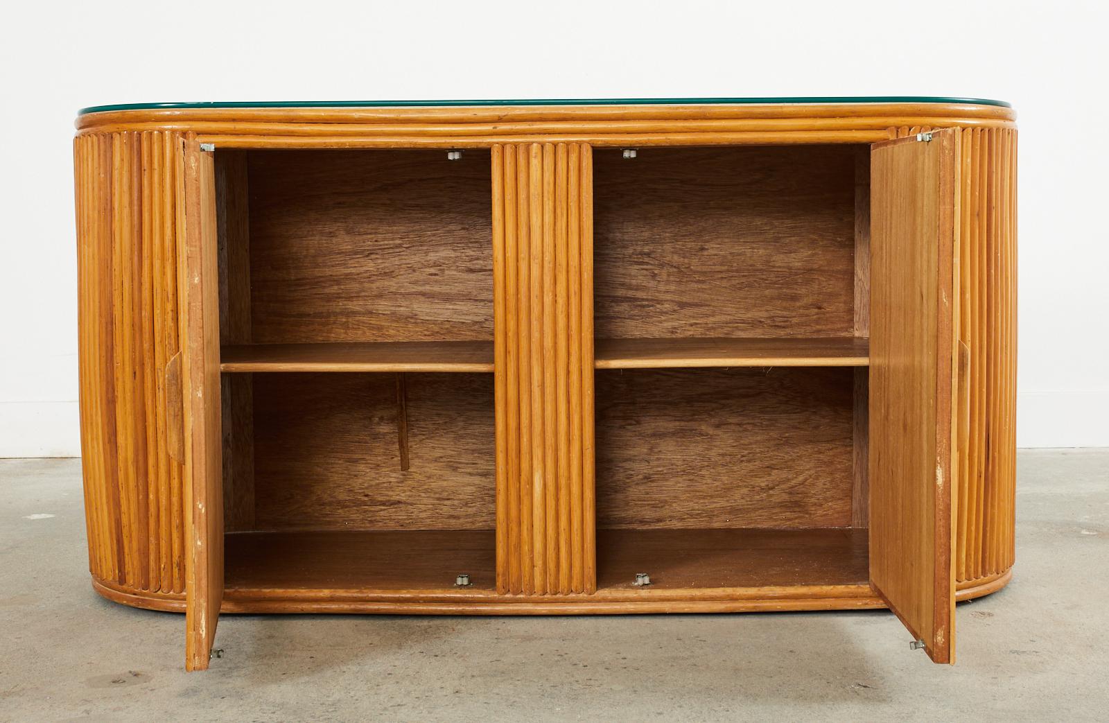 Italian Bamboo Rattan Sideboard Credenza with Demilune Ends For Sale