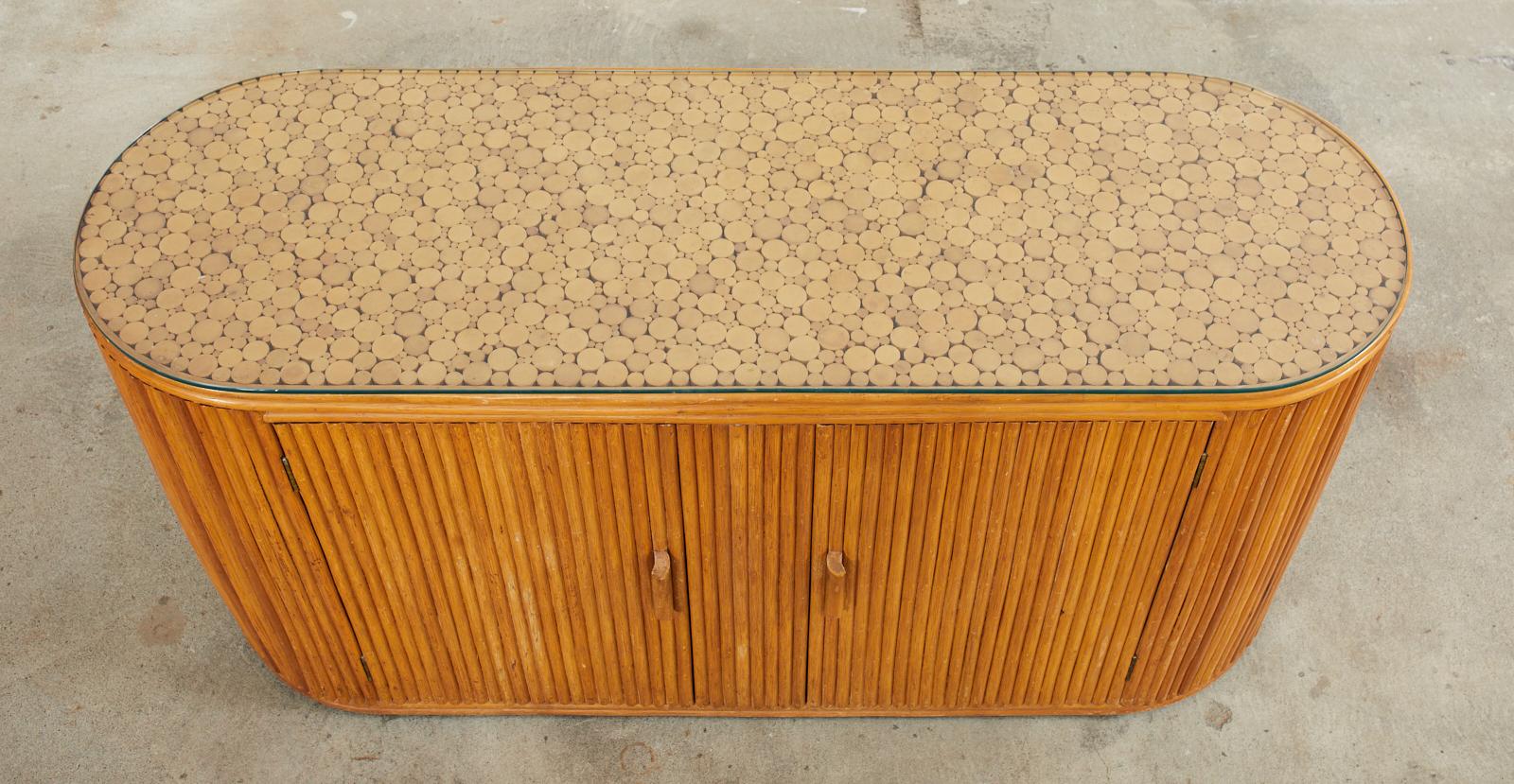 Bamboo Rattan Sideboard Credenza with Demilune Ends In Good Condition For Sale In Rio Vista, CA