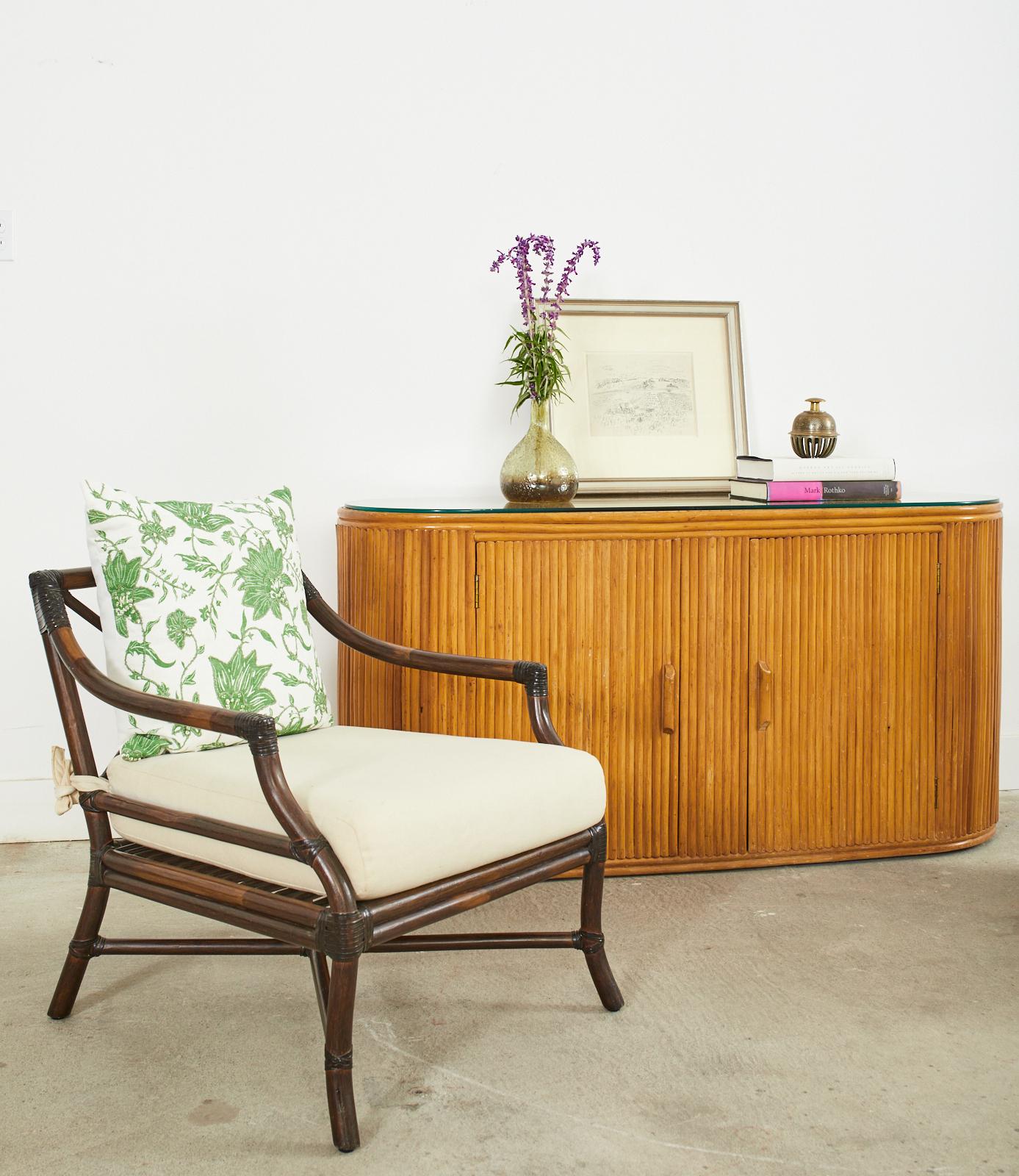 Bamboo Rattan Sideboard Credenza with Demilune Ends For Sale 1