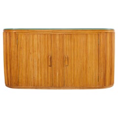 Bamboo Rattan Sideboard Credenza with Demilune Ends