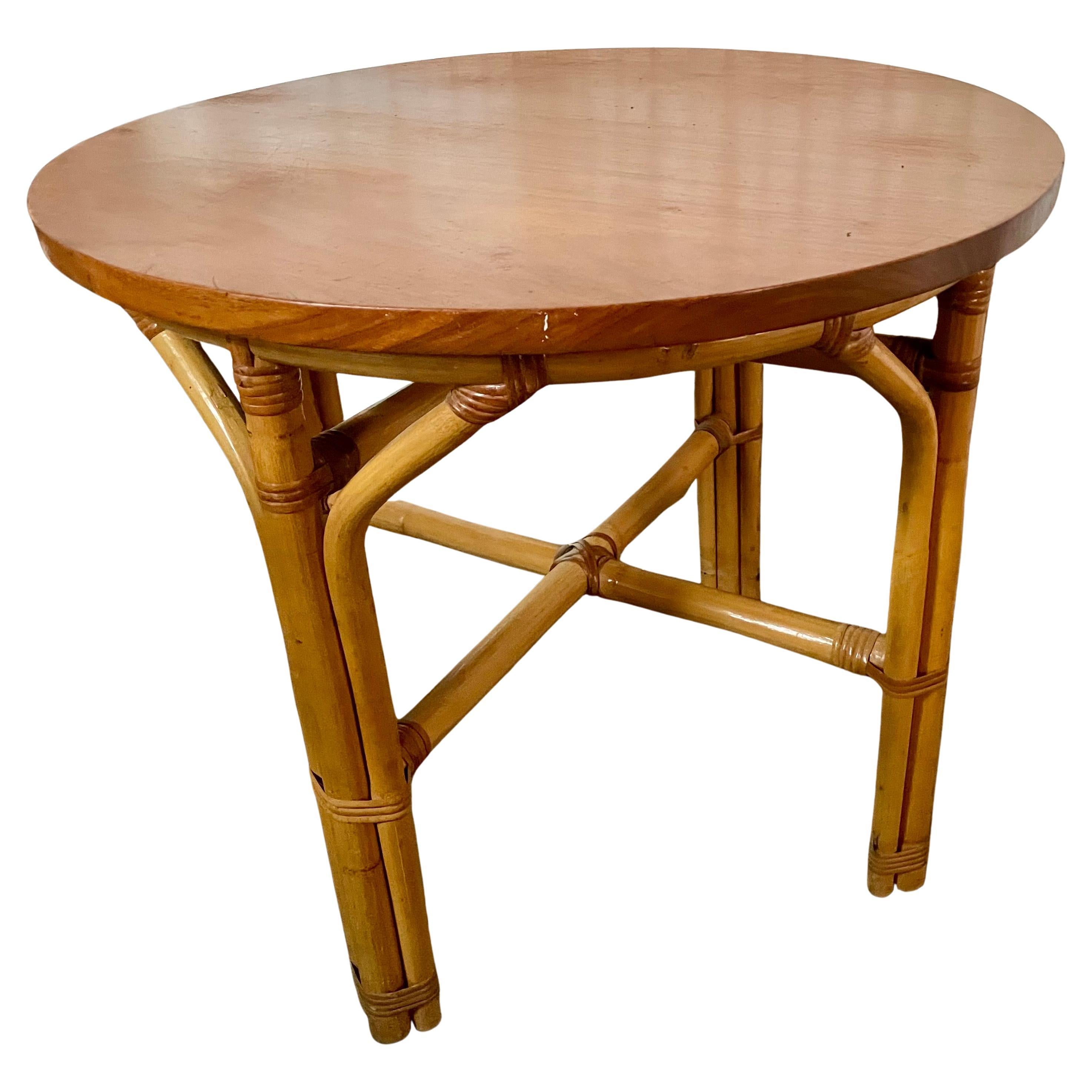 Bamboo/Rattan Small Round Side Child's Occasional Table Wood Top