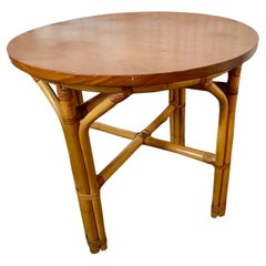 Bamboo/Rattan Small Round Side Child's Occasional Table Wood Top