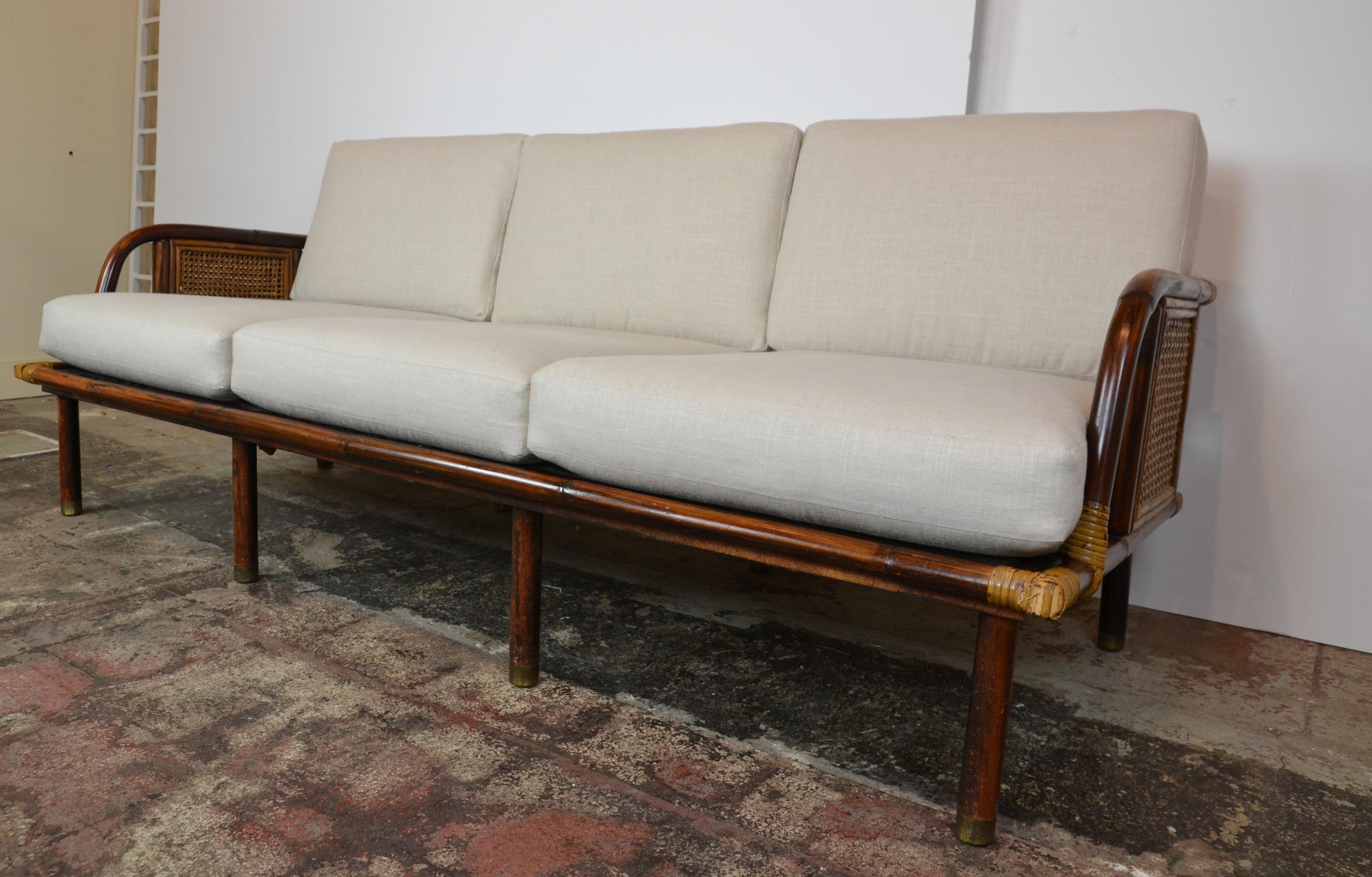 Bamboo Rattan Sofa by Ficks Reed, circa 1950 In Good Condition In Pomona, CA