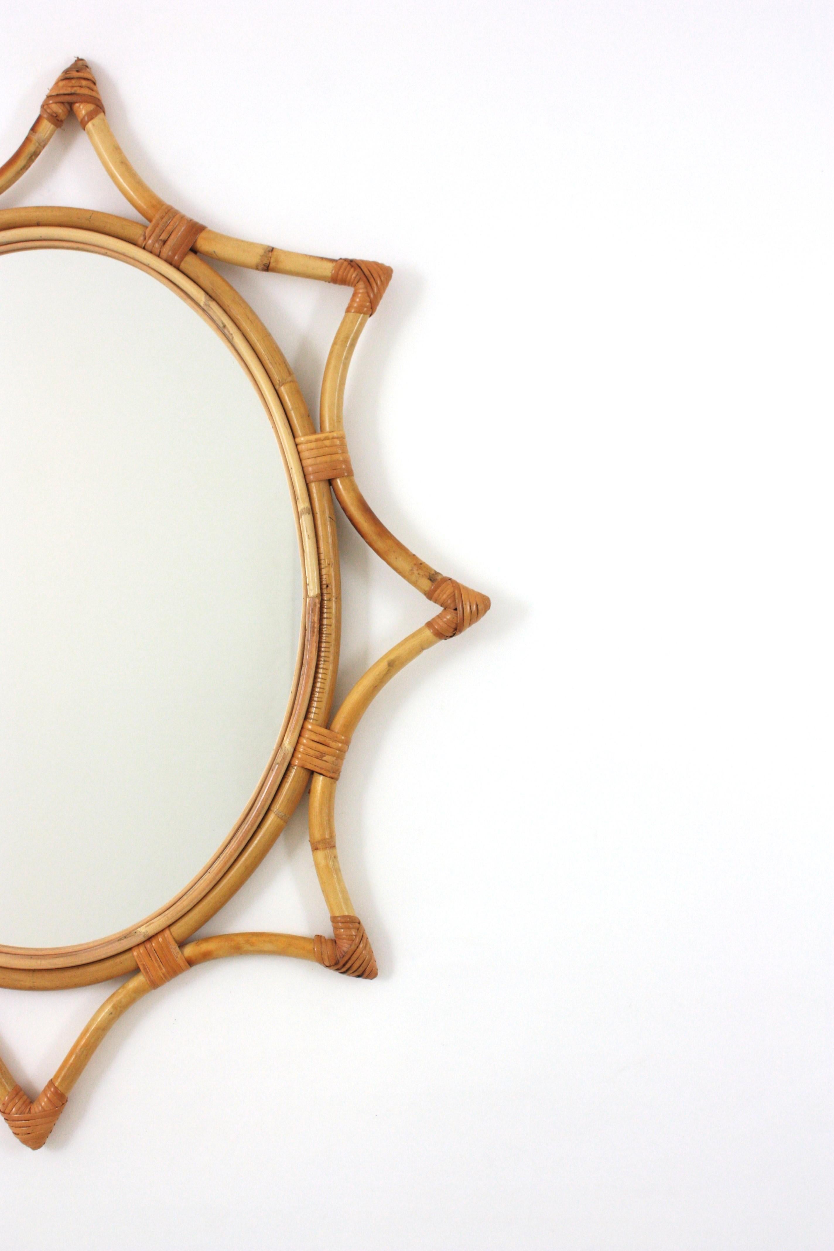 Bamboo Rattan Starburst Sunburst Oval Mirror, 1960s In Good Condition In Barcelona, ES