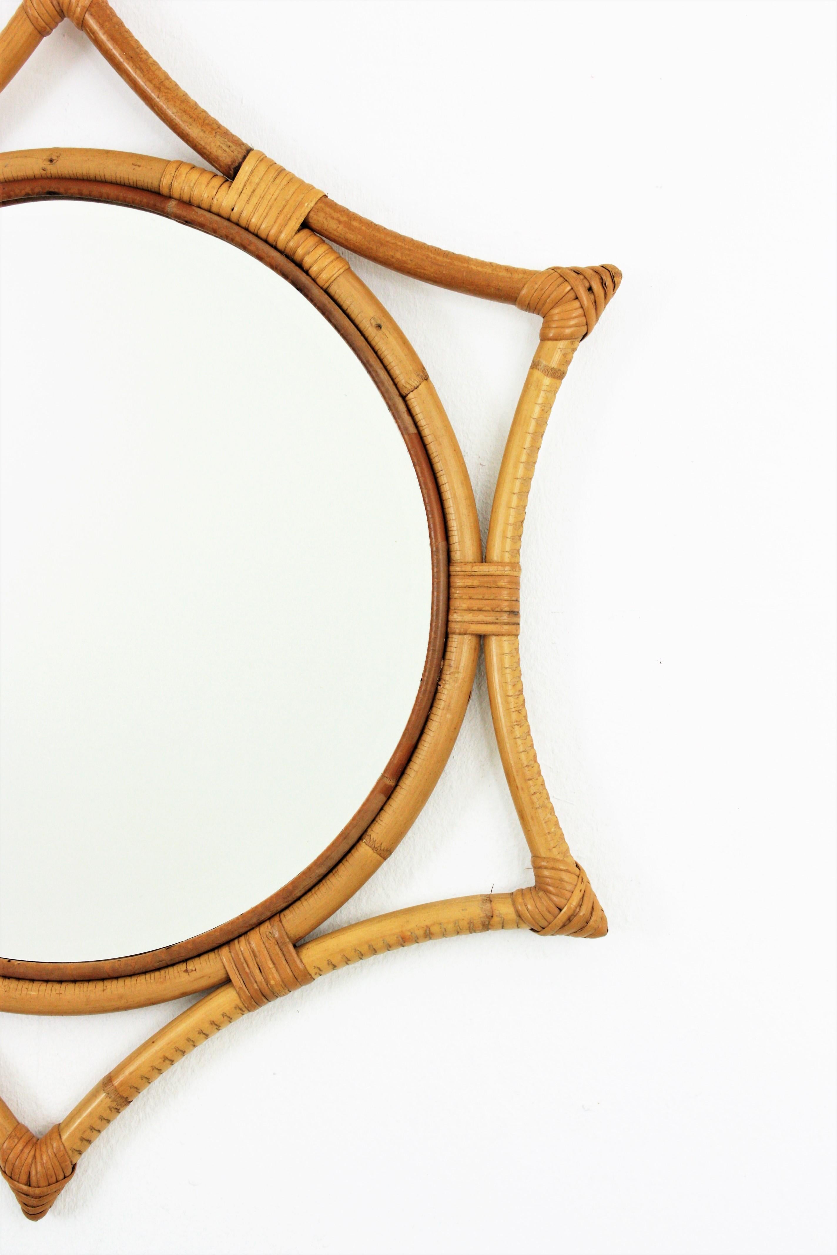 Hand-Crafted Bamboo Rattan Starburst Sunburst Mirror