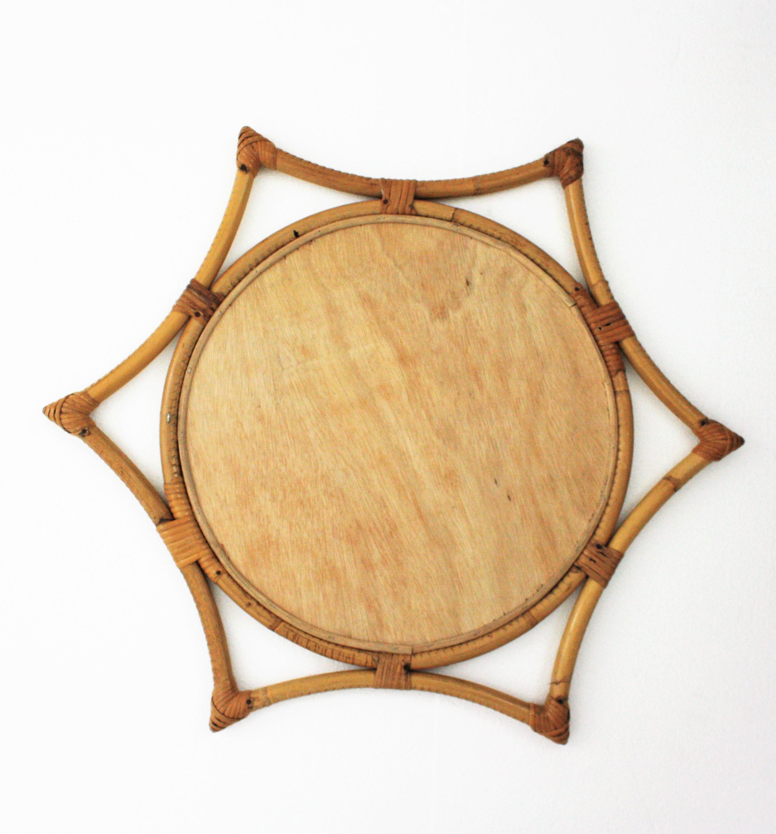 20th Century Bamboo Rattan Starburst Sunburst Mirror