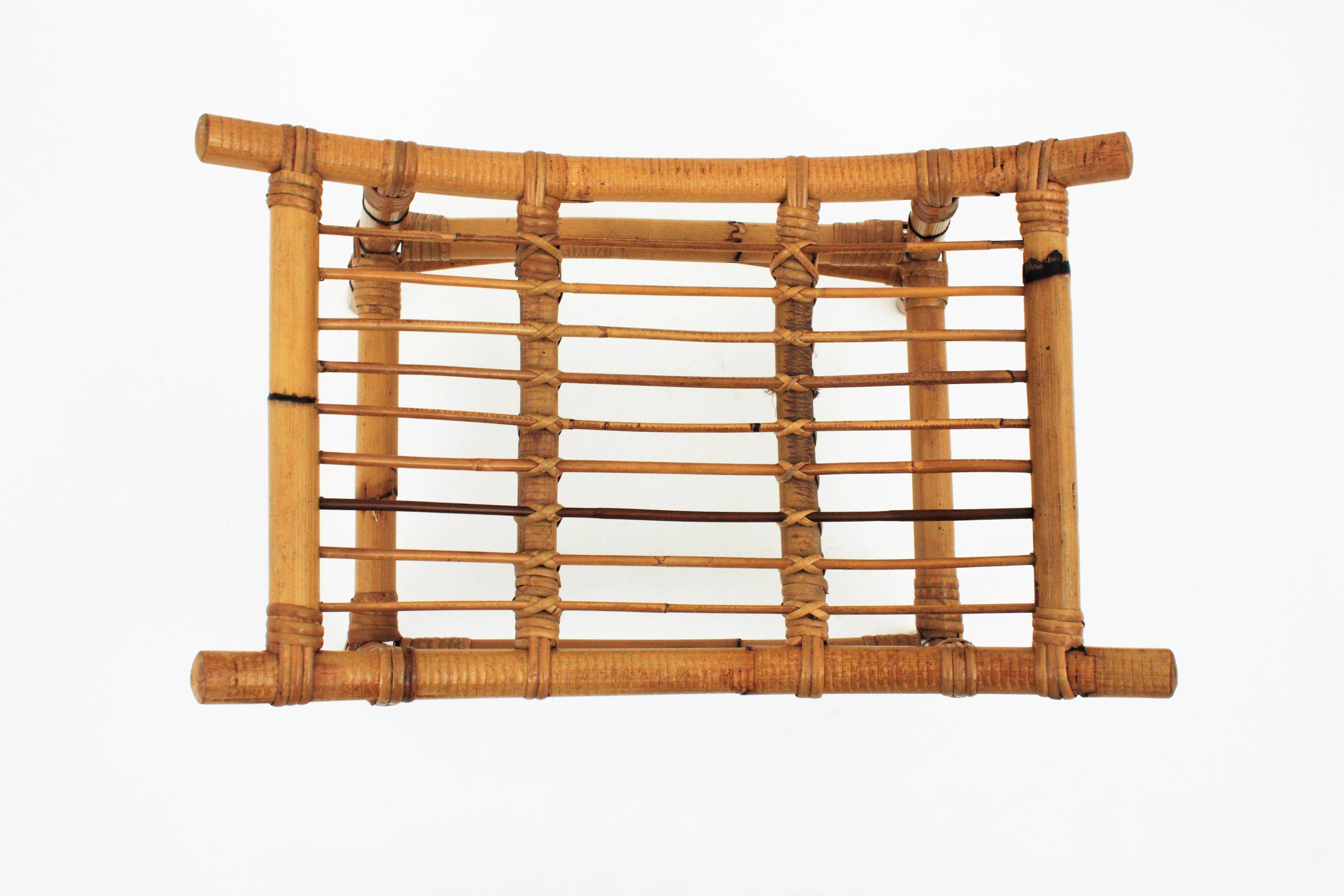 Bamboo Rattan Stool, Ottoman or Bench, 1960s 6