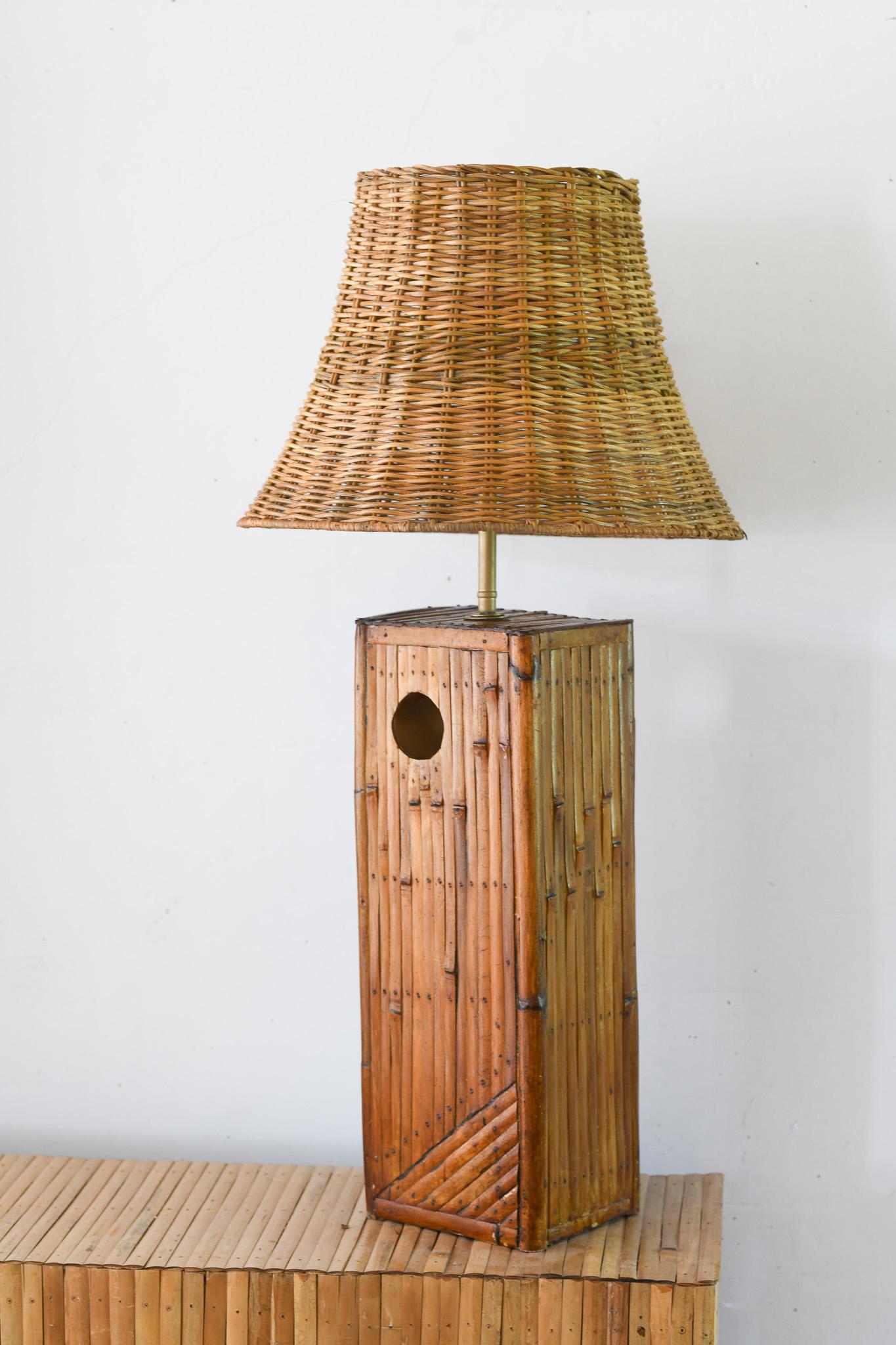Bamboo Rattan Table Lamps Mid-Century Modern Style For Sale