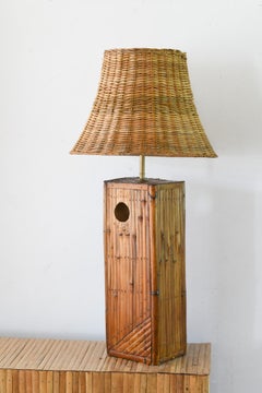 Used Bamboo Rattan Table Lamps Mid-Century Modern Style