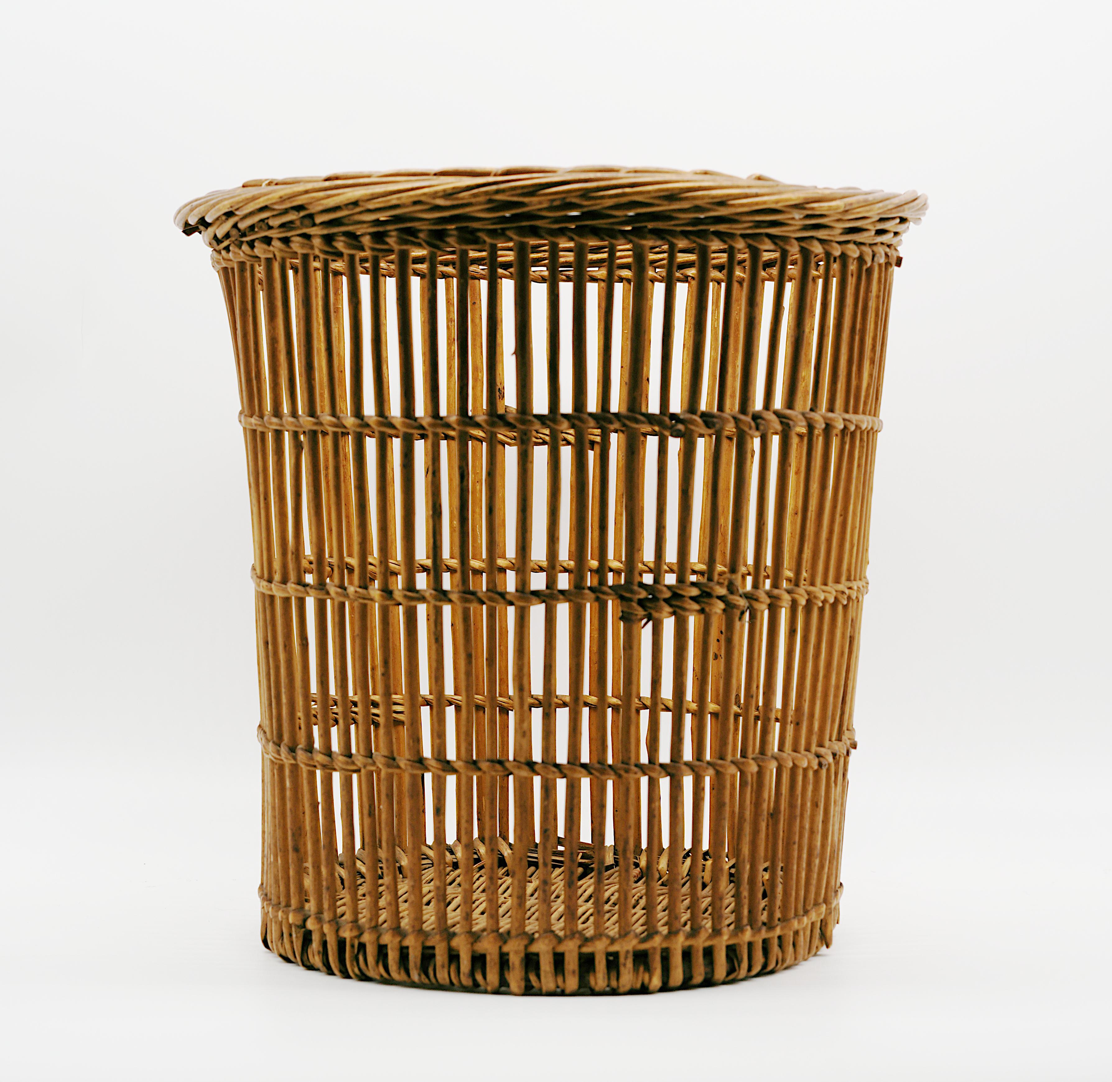 Mid-Century Modern Bamboo & Rattan Trash Can or Paper Bin, 1950s For Sale