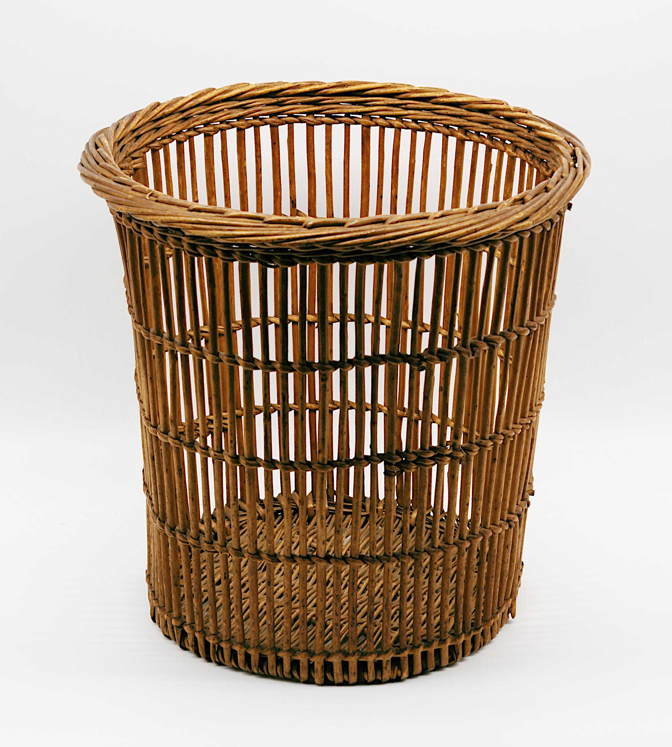 French Bamboo & Rattan Trash Can or Paper Bin, 1950s For Sale