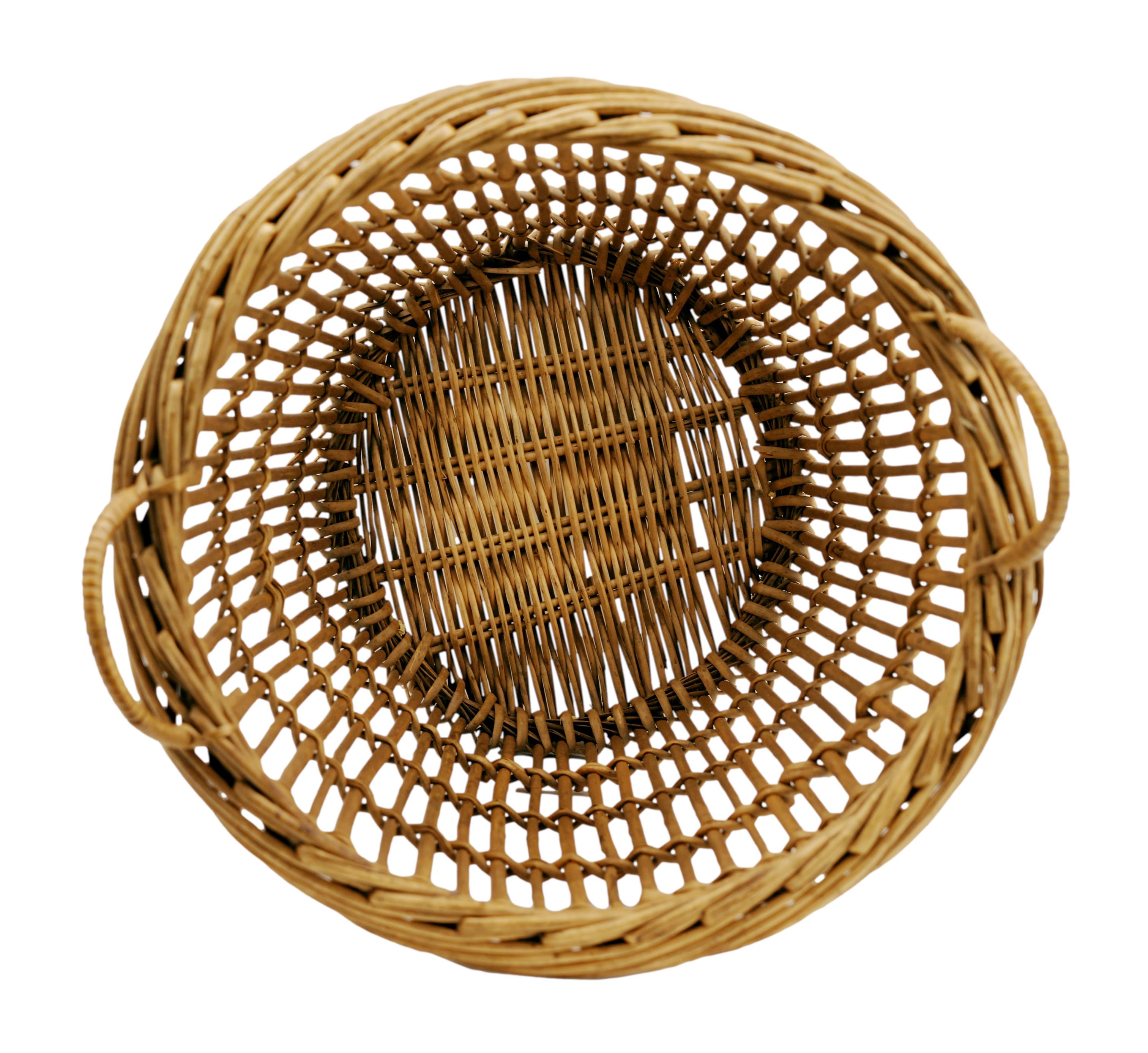 Mid-20th Century Bamboo & Rattan Trash Can or Paper Bin, 1950s