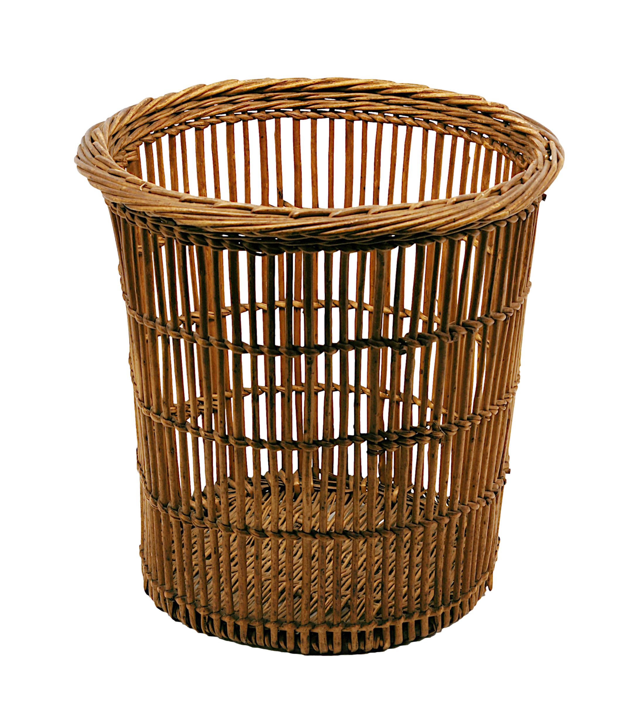 Bamboo & Rattan Trash Can or Paper Bin, 1950s For Sale 1