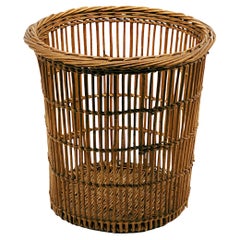 Poubelle ou corbeille à papier en bambou et rotin, années 1950
