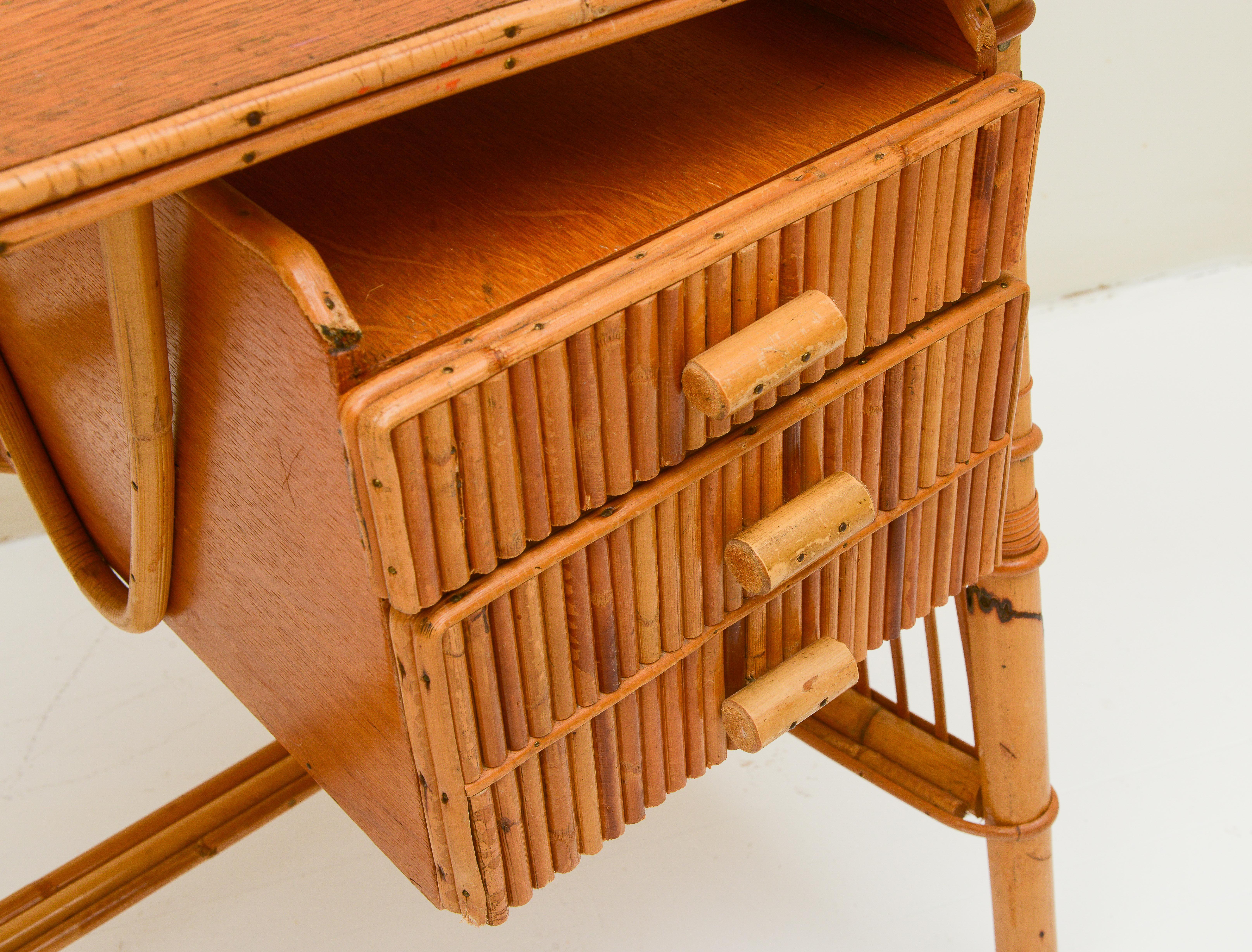 20th Century Bamboo Rattan Vintage French Desk, France, 1970's