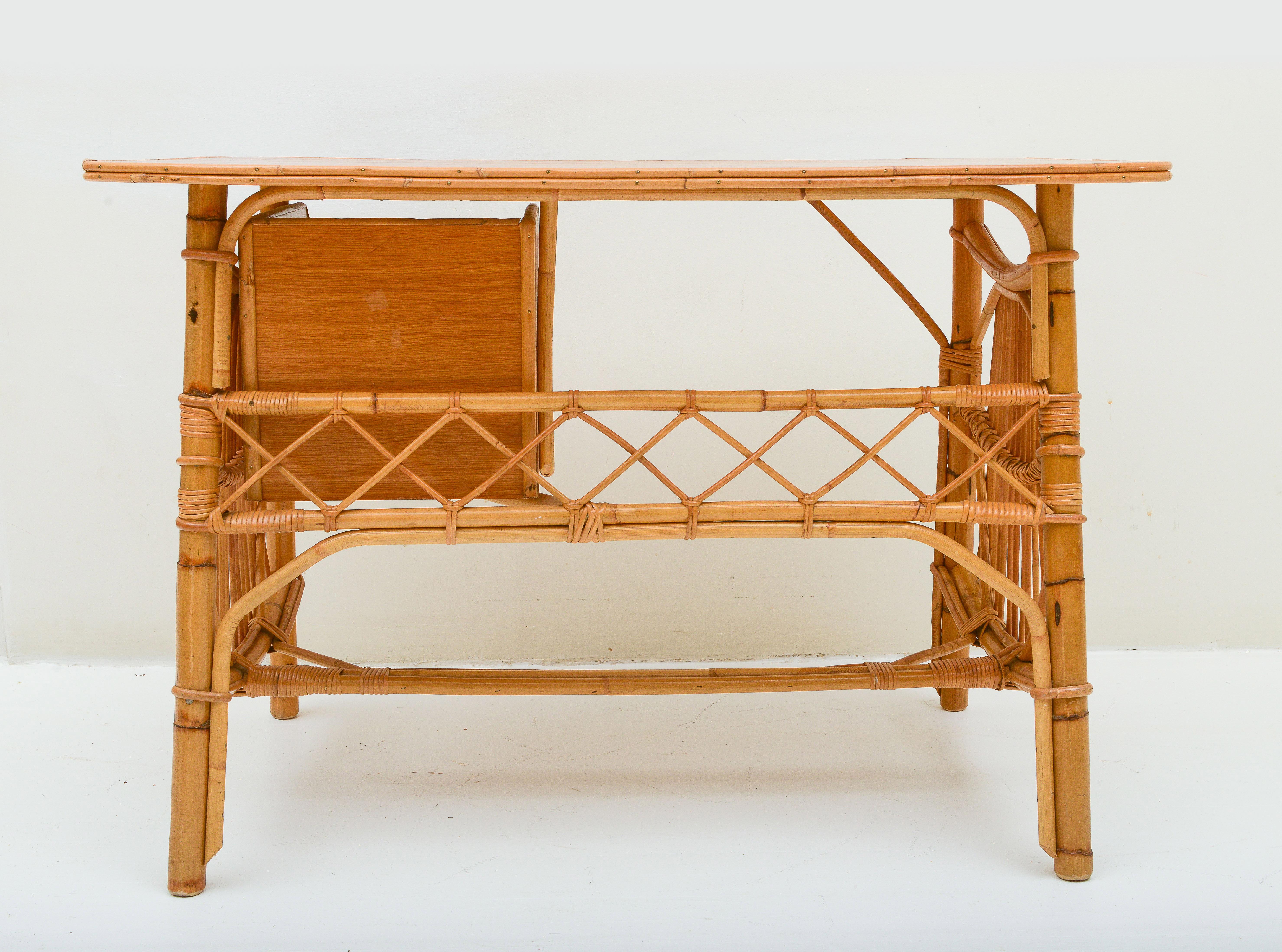 Bamboo Rattan Vintage French Desk, France, 1970's 1