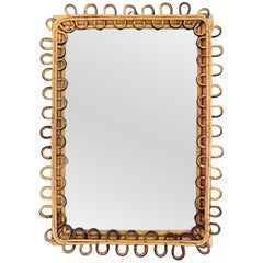 Vintage Bamboo Rattan Wall Mirror by Franco Albini, Italy, 1960s