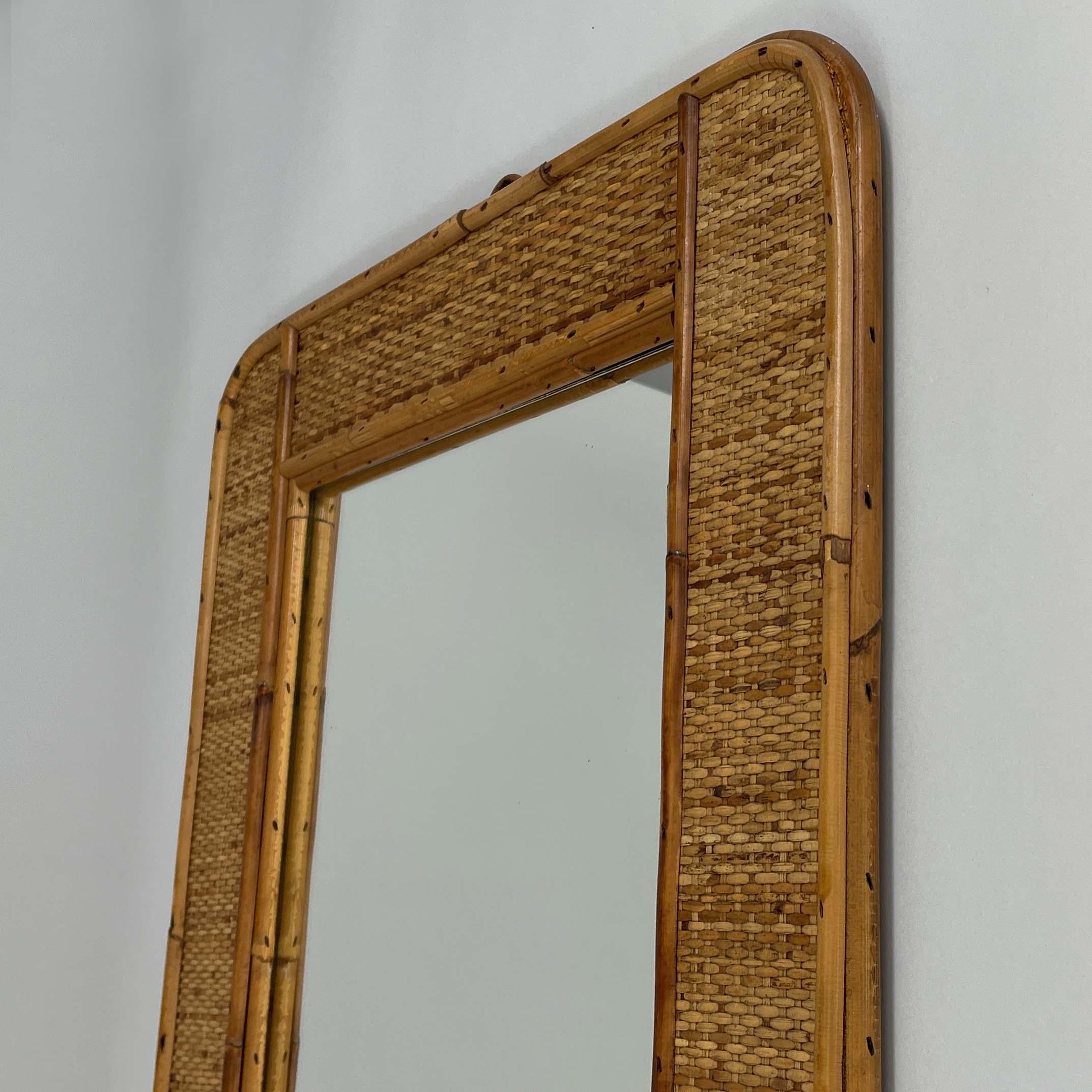 Specchio da parete in bambù e rattan, Dal Vera Italia 1950s in vendita 3