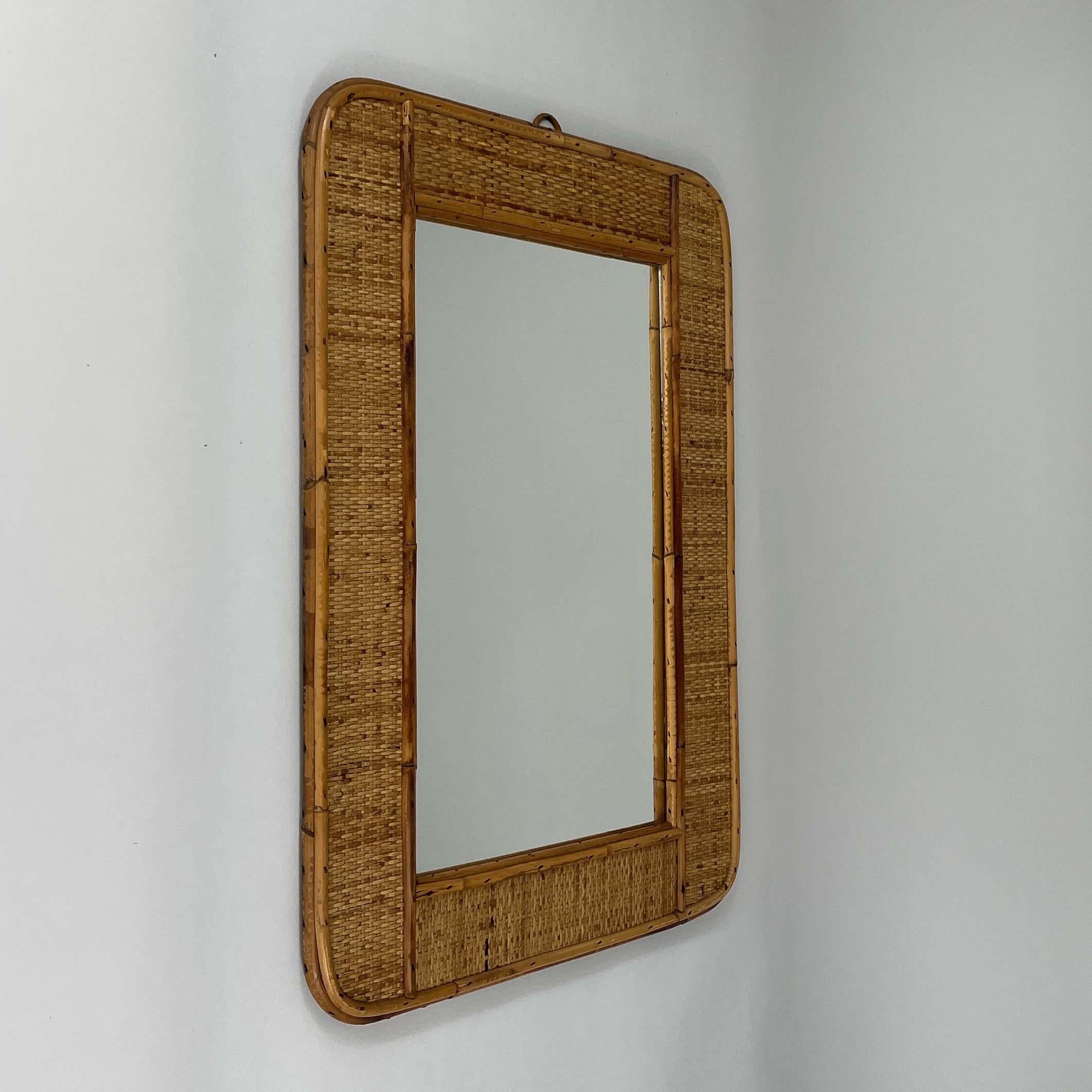 Specchio da parete in bambù e rattan, Dal Vera Italia 1950s in vendita 5