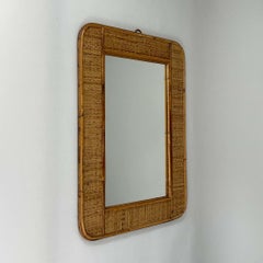 Miroir mural en bambou et rotin, Dal Vera Italie années 1950